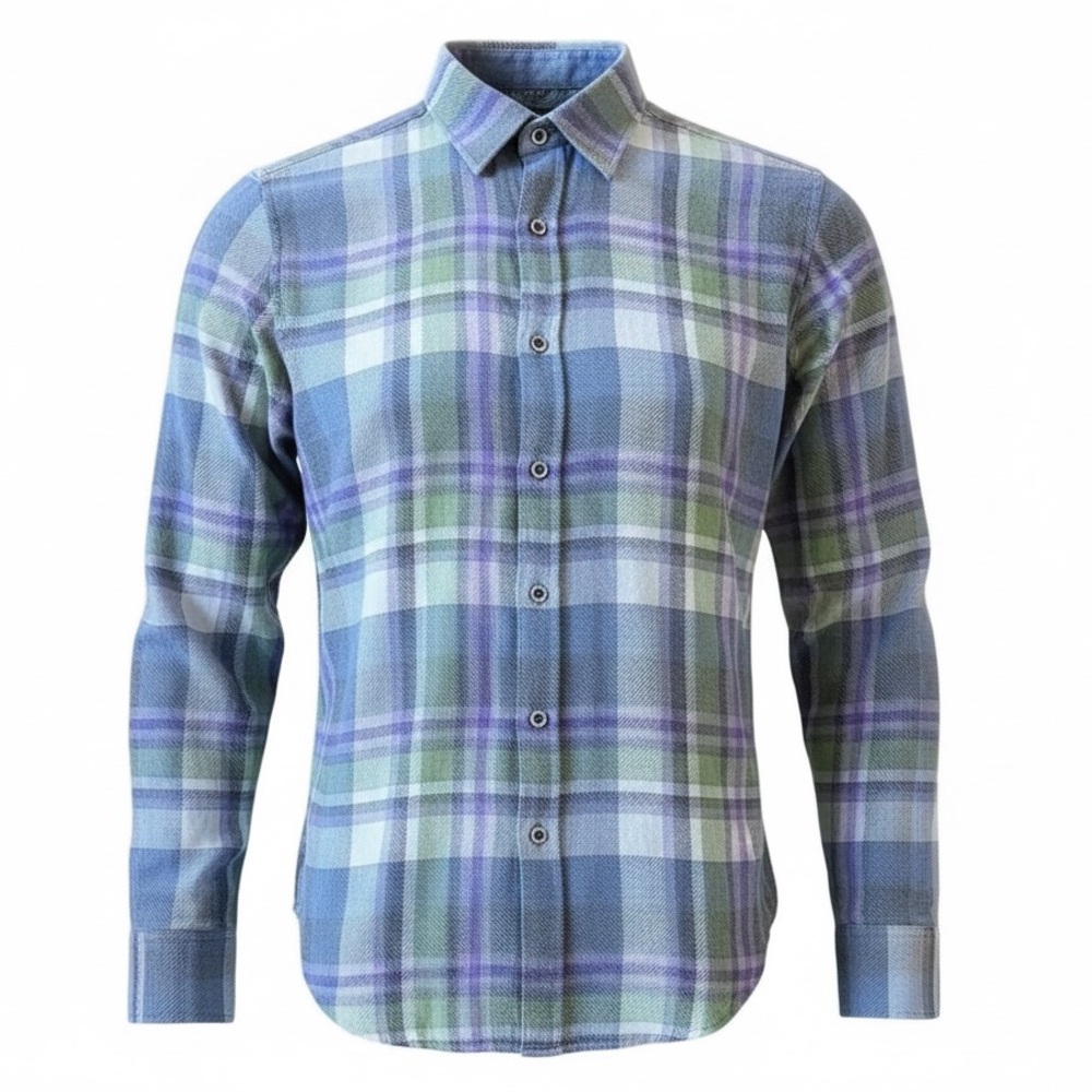 ROBERT GRAHAM pastel plaid 100% cotton flannel button front shirt size Large